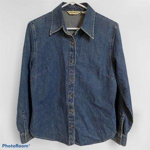 Vintage Eddie Bauer 1990 Women Size M Denim Blue Button Down Jean Top